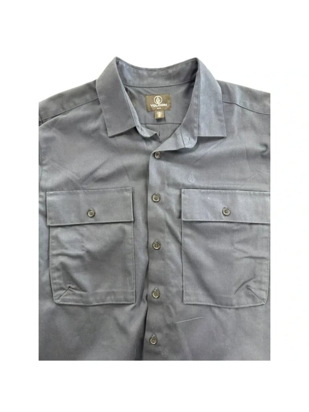 Volcom Mens Navy Blue Button-Up Utility Shirt With Dual Chest Pockets Long Sleev
